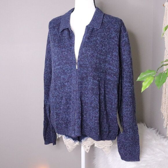 Vintage | 1990's Cotton Zip Up Long Sleeve Sweater XL - Picture 2 of 7